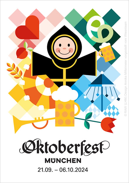 Oktoberfest Plakat 2024 - Das neue Wiesnplakat ist da! (c) LHM/RAW - Design Annika Mittelmeier